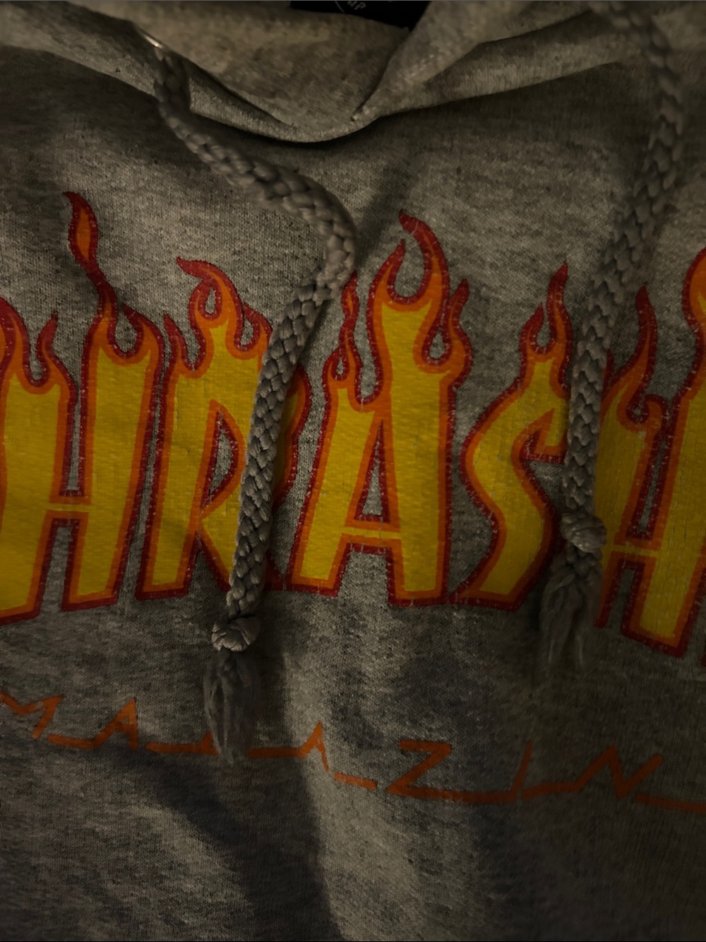 Men’s Thrasher Gray Hoodie with Yellow & Red Flame Logo size Large. EUC - Picture 3 of 5
